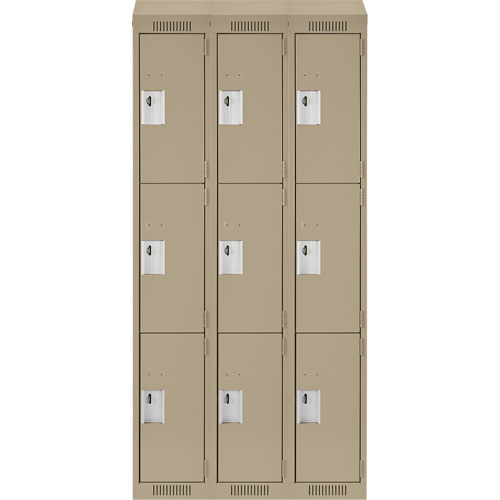 Clean Line Lockers, 3 -tier, Bank of 3, 36" x 18" x 78", Steel, Beige, Rivet (Assembled) Nia-Chem Ltd.