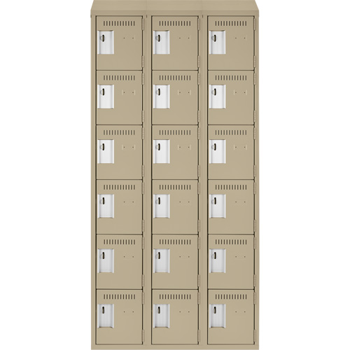 Clean Line Lockerette, 6 -tier, Bank of 3, 36" x 18" x 78", Steel, Beige, Rivet (Assembled) Nia-Chem Ltd.