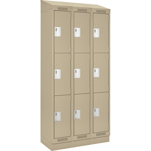 Clean Line Lockers, 3 -tier, Bank of 3, 36" x 18" x 82", Steel, Beige, Rivet (Assembled) Nia-Chem Ltd.