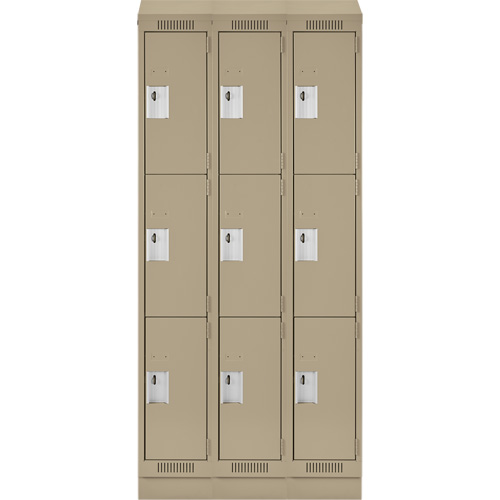 Clean Line Lockers, 3 -tier, Bank of 3, 36" x 18" x 82", Steel, Beige, Rivet (Assembled) Nia-Chem Ltd.