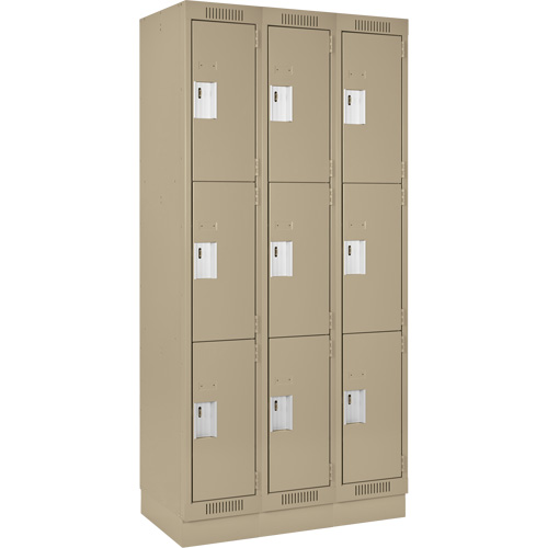 Clean Line Lockers, 3 -tier, Bank of 3, 36" x 18" x 76", Steel, Beige, Rivet (Assembled) Nia-Chem Ltd.