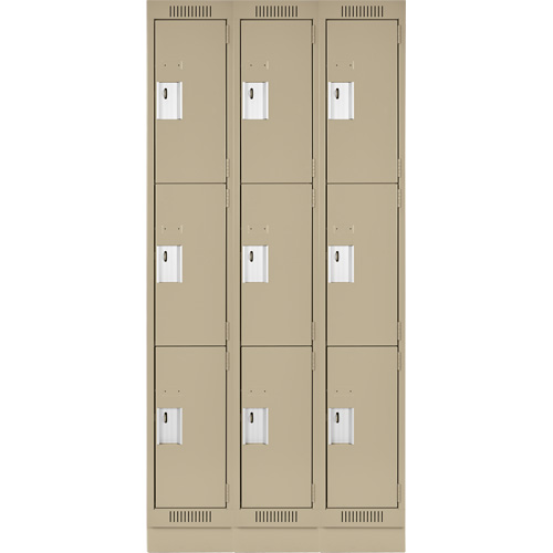 Clean Line Lockers, 3 -tier, Bank of 3, 36" x 18" x 76", Steel, Beige, Rivet (Assembled) Nia-Chem Ltd.