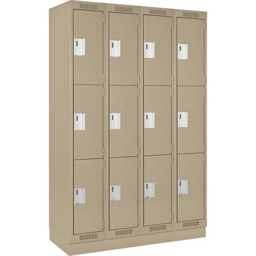 Clean Line Lockers, 3 -tier, Bank of 4, 48" x 18" x 76", Steel, Beige, Rivet (Assembled) Nia-Chem Ltd.
