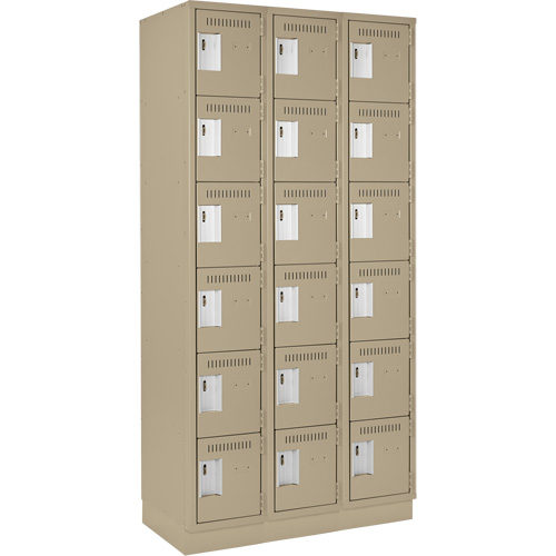 Clean Line Lockerette, 6 -tier, Bank of 3, 36" x 18" x 76", Steel, Beige, Rivet (Assembled) Nia-Chem Ltd.