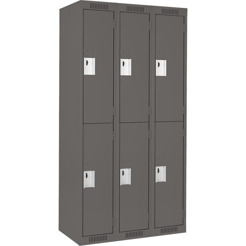 Clean Line Lockers, 2 -tier, Bank of 3, 36" x 18" x 72", Steel, Charcoal, Rivet (Assembled) Nia-Chem Ltd.