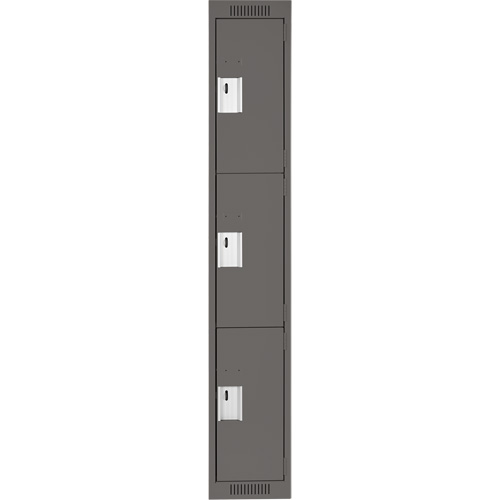 Clean Line Lockers, 3 -tier, 12" x 18" x 72", Steel, Charcoal, Rivet (Assembled) Nia-Chem Ltd.