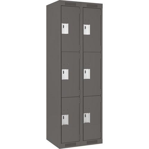 Clean Line Lockers, 3 -tier, Bank of 2, 24" x 18" x 72", Steel, Charcoal, Rivet (Assembled) Nia-Chem Ltd.