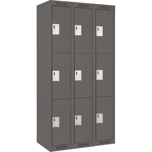 Clean Line Lockers, 3 -tier, Bank of 3, 36" x 18" x 72", Steel, Charcoal, Rivet (Assembled) Nia-Chem Ltd.