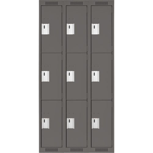 Clean Line Lockers, 3 -tier, Bank of 3, 36" x 18" x 72", Steel, Charcoal, Rivet (Assembled) Nia-Chem Ltd.