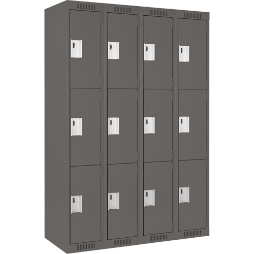 Clean Line Lockers, 3 -tier, Bank of 4, 48" x 18" x 72", Steel, Charcoal, Rivet (Assembled) Nia-Chem Ltd.