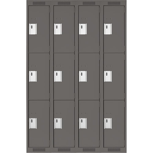 Clean Line Lockers, 3 -tier, Bank of 4, 48" x 18" x 72", Steel, Charcoal, Rivet (Assembled) Nia-Chem Ltd.