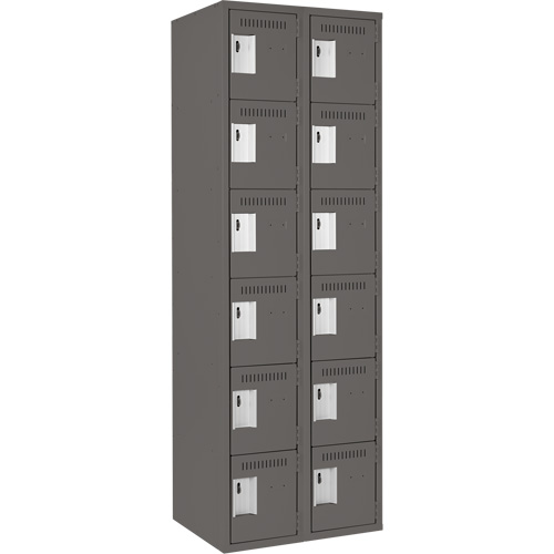 Clean Line Lockerette, 6 -tier, Bank of 2, 24" x 18" x 72", Steel, Charcoal, Rivet (Assembled) Nia-Chem Ltd.