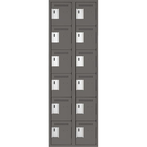 Clean Line Lockerette, 6 -tier, Bank of 2, 24" x 18" x 72", Steel, Charcoal, Rivet (Assembled) Nia-Chem Ltd.