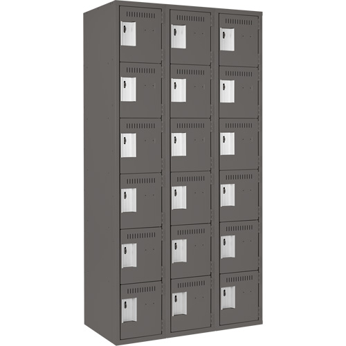 Clean Line Lockerette, 6 -tier, Bank of 3, 36" x 18" x 72", Steel, Charcoal, Rivet (Assembled) Nia-Chem Ltd.