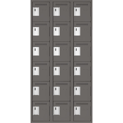 Clean Line Lockerette, 6 -tier, Bank of 3, 36" x 18" x 72", Steel, Charcoal, Rivet (Assembled) Nia-Chem Ltd.