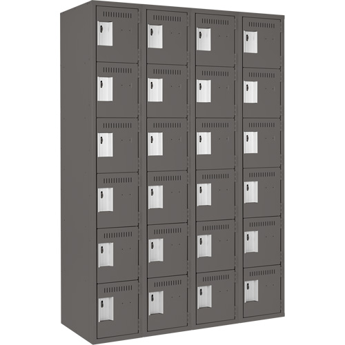 Clean Line Lockerette, 6 -tier, Bank of 4, 48" x 18" x 72", Steel, Charcoal, Rivet (Assembled) Nia-Chem Ltd.