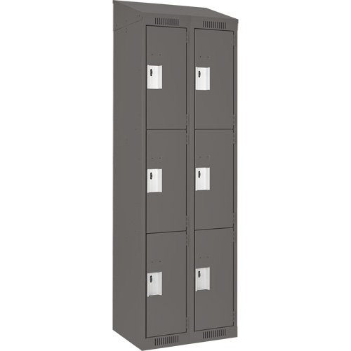 Clean Line Lockers, 3 -tier, Bank of 2, 24" x 18" x 78", Steel, Charcoal, Rivet (Assembled) Nia-Chem Ltd.