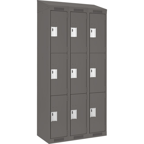 Clean Line Lockers, 3 -tier, Bank of 3, 36" x 18" x 78", Steel, Charcoal, Rivet (Assembled) Nia-Chem Ltd.