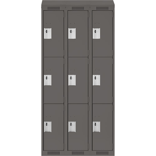 Clean Line Lockers, 3 -tier, Bank of 3, 36" x 18" x 78", Steel, Charcoal, Rivet (Assembled) Nia-Chem Ltd.
