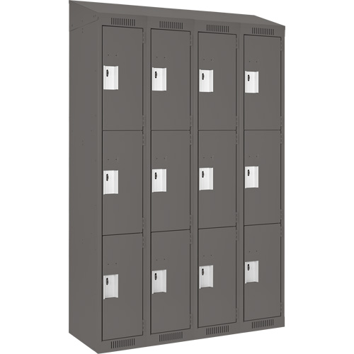 Clean Line Lockers, 3 -tier, Bank of 4, 48" x 18" x 78", Steel, Charcoal, Rivet (Assembled) Nia-Chem Ltd.