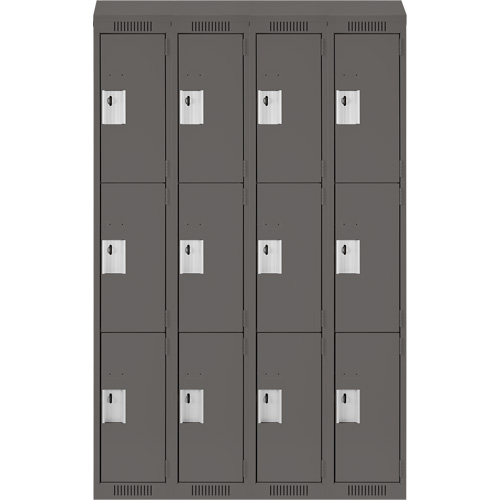 Clean Line Lockers, 3 -tier, Bank of 4, 48" x 18" x 78", Steel, Charcoal, Rivet (Assembled) Nia-Chem Ltd.