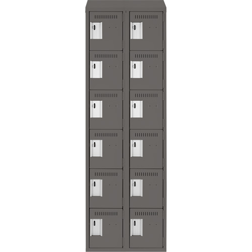 Clean Line Lockerette, 6 -tier, Bank of 2, 24" x 18" x 78", Steel, Charcoal, Rivet (Assembled) Nia-Chem Ltd.