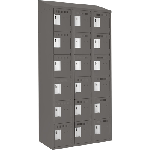 Clean Line Lockerette, 6 -tier, Bank of 3, 36" x 18" x 78", Steel, Charcoal, Rivet (Assembled) Nia-Chem Ltd.