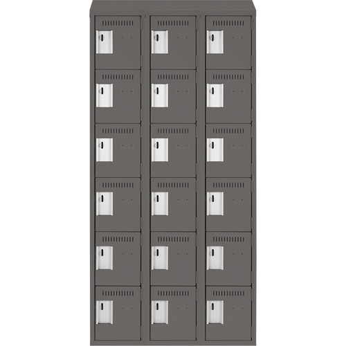 Clean Line Lockerette, 6 -tier, Bank of 3, 36" x 18" x 78", Steel, Charcoal, Rivet (Assembled) Nia-Chem Ltd.
