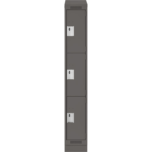 Clean Line Lockers, 3 -tier, 12" x 18" x 82", Steel, Charcoal, Rivet (Assembled) Nia-Chem Ltd.