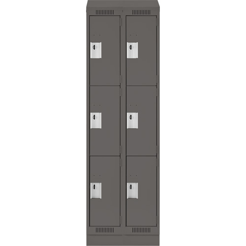 Clean Line Lockers, 3 -tier, Bank of 2, 24" x 18" x 82", Steel, Charcoal, Rivet (Assembled) Nia-Chem Ltd.