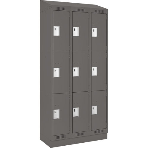 Clean Line Lockers, 3 -tier, Bank of 3, 36" x 18" x 82", Steel, Charcoal, Rivet (Assembled) Nia-Chem Ltd.