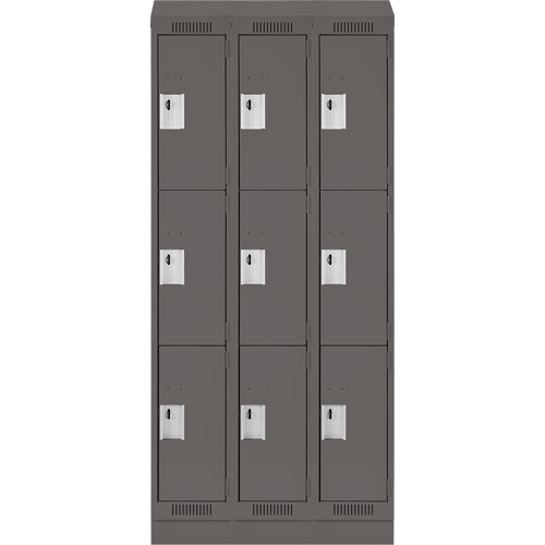Clean Line Lockers, 3 -tier, Bank of 3, 36" x 18" x 82", Steel, Charcoal, Rivet (Assembled) Nia-Chem Ltd.