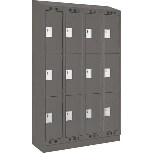 Clean Line Lockers, 3 -tier, Bank of 4, 48" x 18" x 82", Steel, Charcoal, Rivet (Assembled) Nia-Chem Ltd.