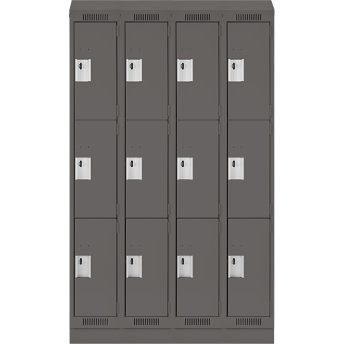 Clean Line Lockers, 3 -tier, Bank of 4, 48" x 18" x 82", Steel, Charcoal, Rivet (Assembled) Nia-Chem Ltd.