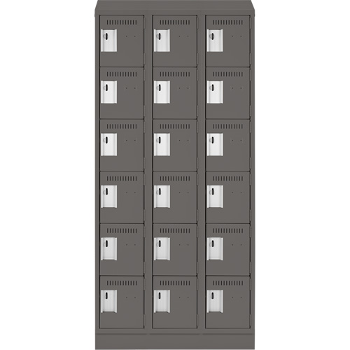Clean Line Lockerette, 6 -tier, Bank of 3, 36" x 18" x 82", Steel, Charcoal, Rivet (Assembled) Nia-Chem Ltd.