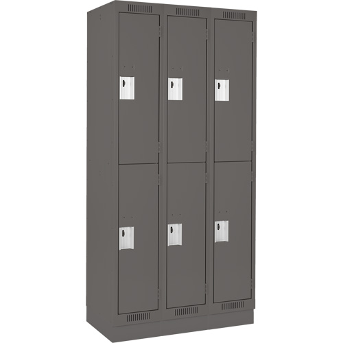 Clean Line Lockers, 2 -tier, Bank of 3, 36" x 18" x 76", Steel, Charcoal, Rivet (Assembled) Nia-Chem Ltd.