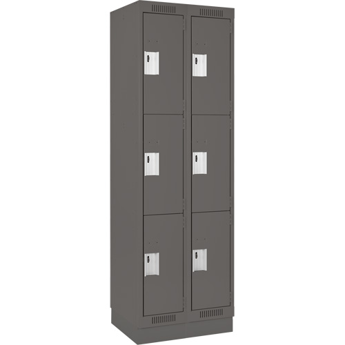 Clean Line Lockers, 3 -tier, Bank of 2, 24" x 18" x 76", Steel, Charcoal, Rivet (Assembled) Nia-Chem Ltd.