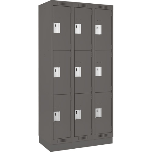 Clean Line Lockers, 3 -tier, Bank of 3, 36" x 18" x 76", Steel, Charcoal, Rivet (Assembled) Nia-Chem Ltd.