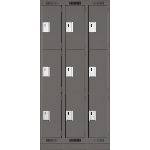 Clean Line Lockers, 3 -tier, Bank of 3, 36" x 18" x 76", Steel, Charcoal, Rivet (Assembled) Nia-Chem Ltd.