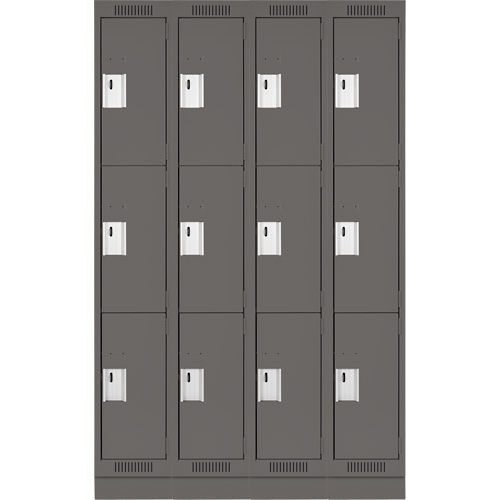 Clean Line Lockers, 3 -tier, Bank of 4, 48" x 18" x 76", Steel, Charcoal, Rivet (Assembled) Nia-Chem Ltd.