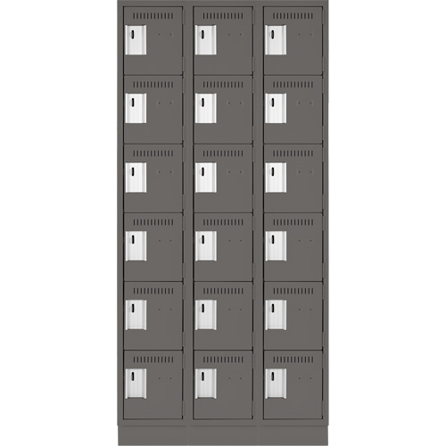 Clean Line Lockerette, 6 -tier, Bank of 3, 36" x 18" x 76", Steel, Charcoal, Rivet (Assembled) Nia-Chem Ltd.