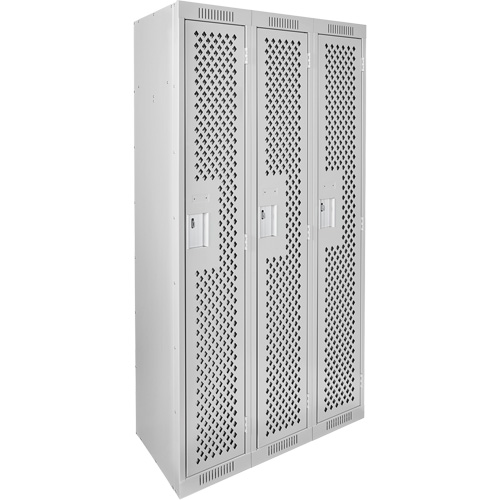 Clean Line Lockers, Bank of 3, 36" x 15" x 72", Steel, Grey, Rivet (Assembled), Perforated Nia-Chem Ltd.