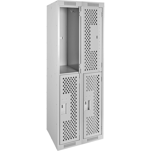 Clean Line Lockers, 2 -tier, Bank of 2, 24" x 12" x 72", Steel, Grey, Rivet (Assembled), Perforated Nia-Chem Ltd.