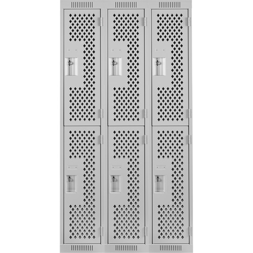 Clean Line Lockers, 2 -tier, Bank of 3, 36" x 12" x 72", Steel, Grey, Rivet (Assembled), Perforated Nia-Chem Ltd.