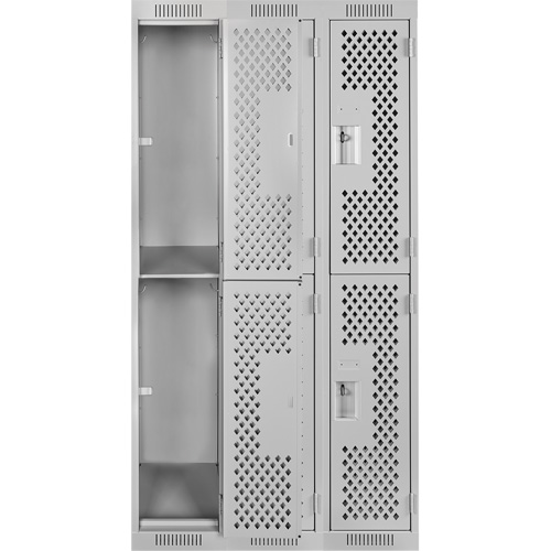Clean Line Lockers, 2 -tier, Bank of 3, 36" x 12" x 72", Steel, Grey, Rivet (Assembled), Perforated Nia-Chem Ltd.
