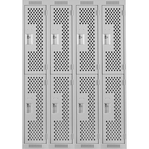 Clean Line Lockers, 2 -tier, Bank of 4, 48" x 12" x 72", Steel, Grey, Rivet (Assembled), Perforated Nia-Chem Ltd.