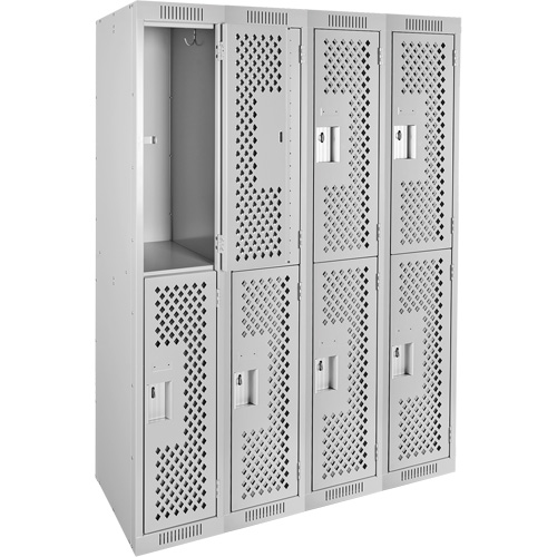 Clean Line Lockers, 2 -tier, Bank of 4, 48" x 12" x 72", Steel, Grey, Rivet (Assembled), Perforated Nia-Chem Ltd.