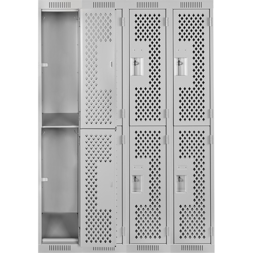 Clean Line Lockers, 2 -tier, Bank of 4, 48" x 12" x 72", Steel, Grey, Rivet (Assembled), Perforated Nia-Chem Ltd.