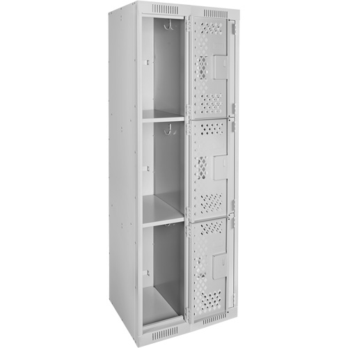Casiers Clean Line, 3 niveaux, Bloc de 2, 24" x 12" x 72", Acier, Gris, Rivet (assembl&eacute;), Perfor&eacute; Nia-Chem Ltd.