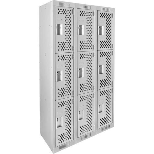 Casiers Clean Line, 3 niveaux, Bloc de 3, 36" x 12" x 72", Acier, Gris, Rivet (assembl&eacute;), Perfor&eacute; Nia-Chem Ltd.